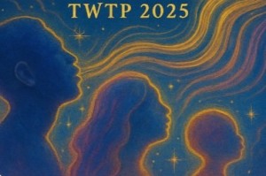 TWTP 2025 logo with silhouetted figures, crescent moon, and the words "Voices That Echo" in a starry night sky.